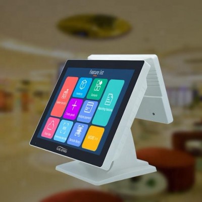 White Pos Dual Screen All In One System Restaurant Supermarket Hotel Cash Register